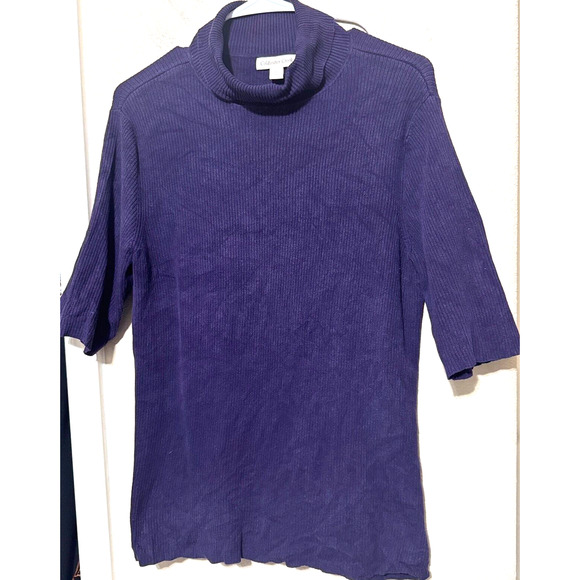 Coldwater Creek Silk Knit Sweater Purple Turtleneck short sleeves ribbed sz M - Picture 1 of 5